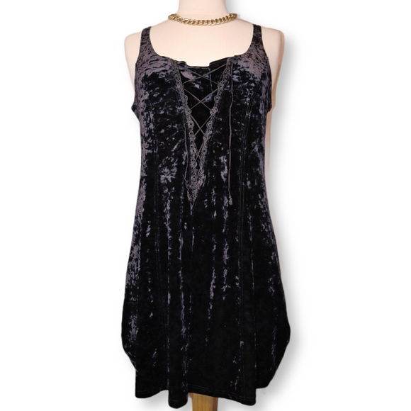 Vintage Dresses & Skirts - Velvet Black Fit & Flate Mini Dress | Large